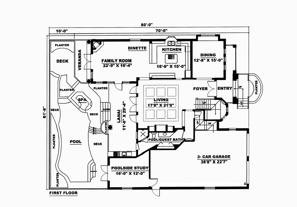 Floor Plan First Story of Mediterranean Plan #175-1155