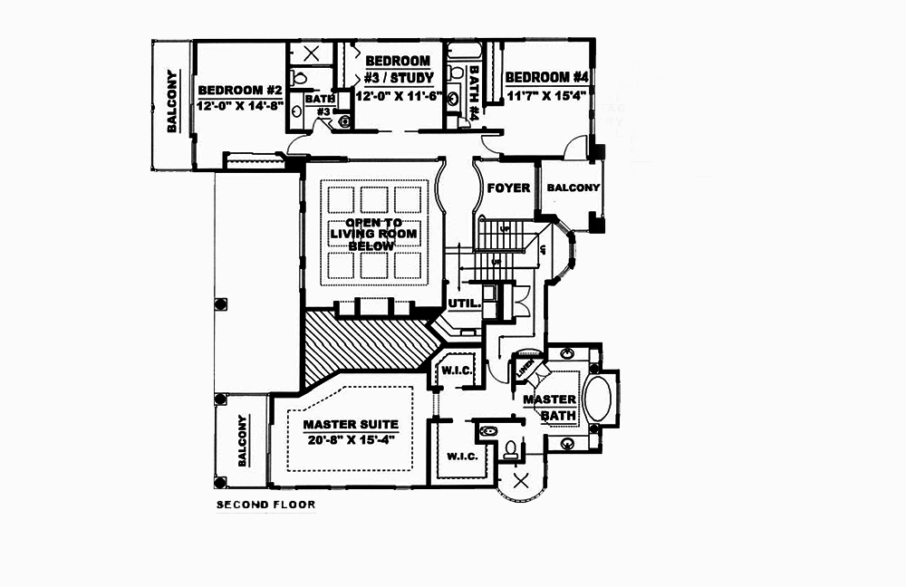 Floor Plan Second Story of Mediterranean Plan #175-1155