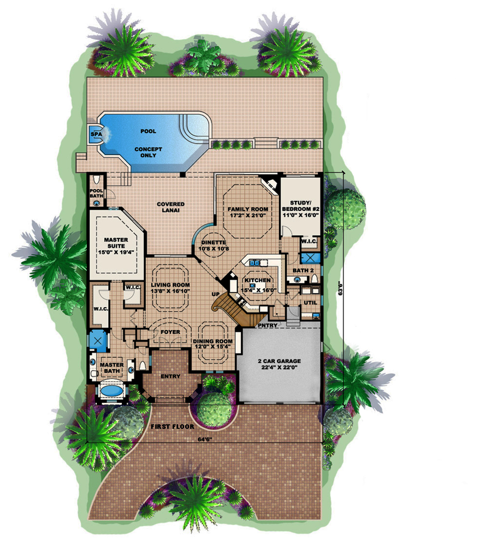 Floor Plan First Story of Mediterranean Plan #175-1156
