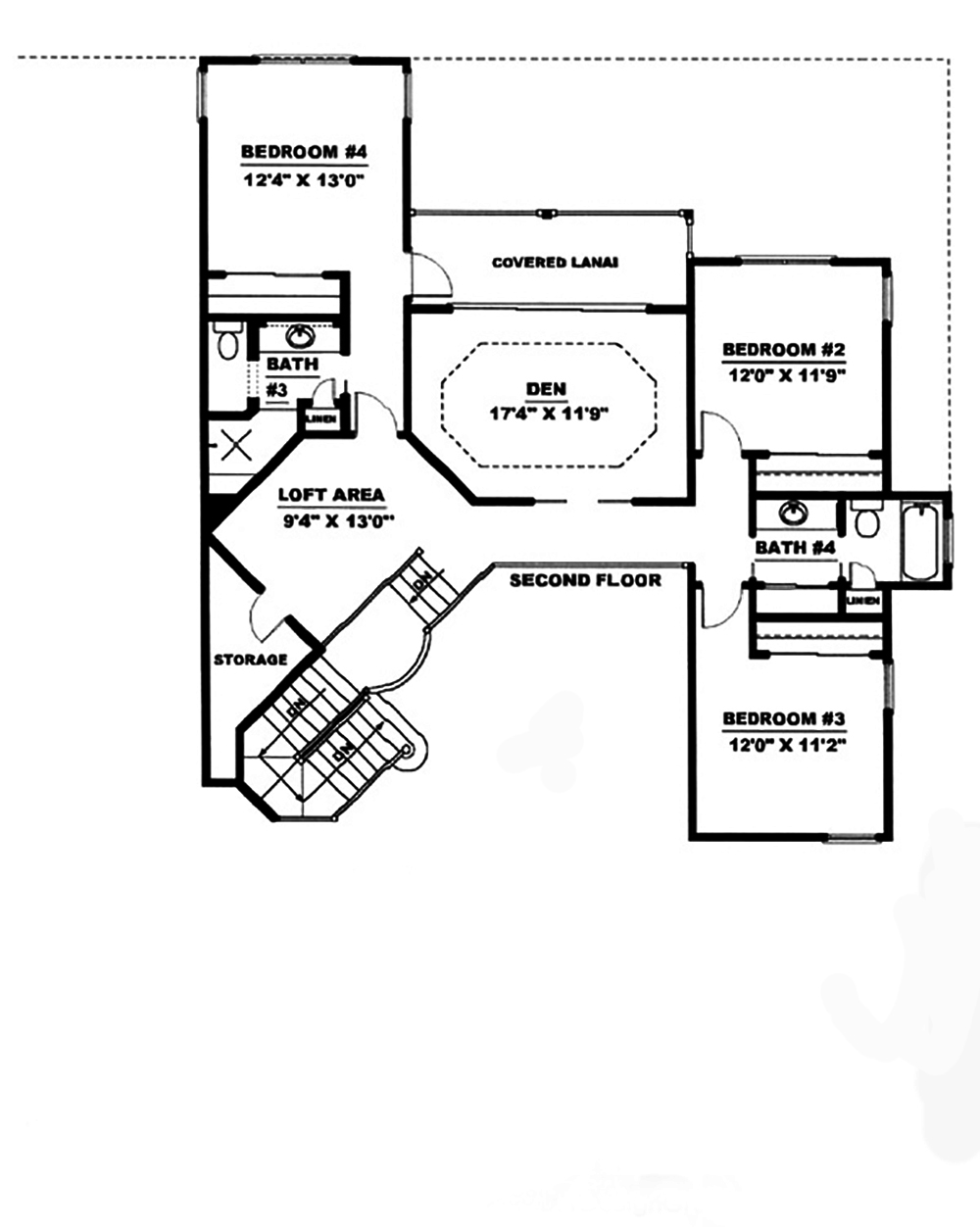 Floor Plan Second Story of Florida Style Plan #175-1159