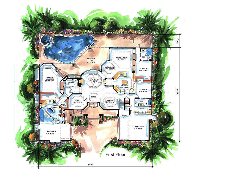 Floor Plan First Story of Mediterranean Plan #175-1160