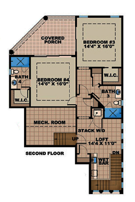 Floor Plan Second Story of Tuscan Plan #175-1161