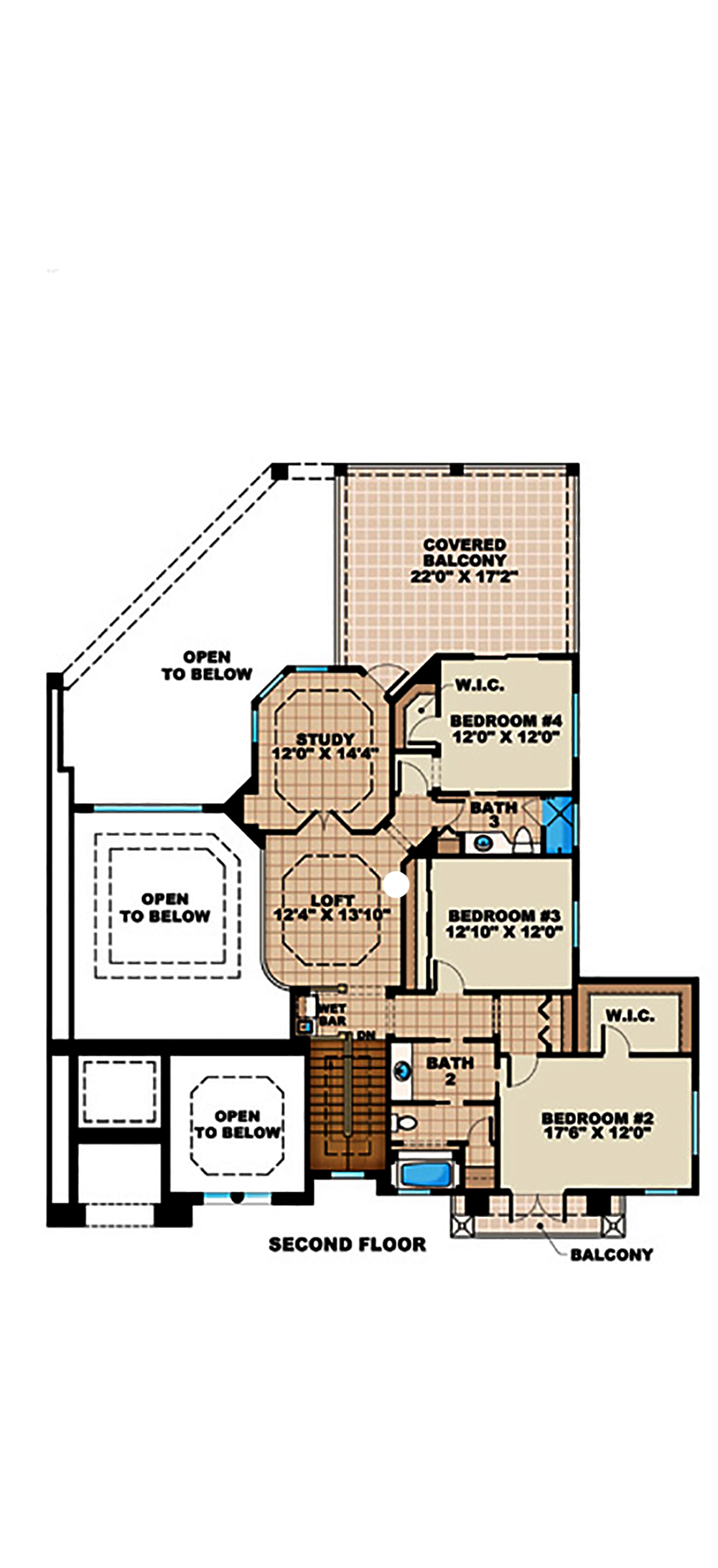 Floor Plan Second Story of Mediterranean Plan #175-1162