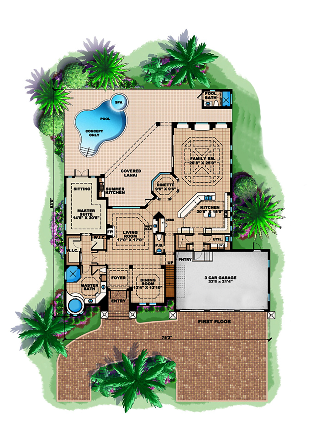 Floor Plan First Story of Mediterranean Plan #175-1162