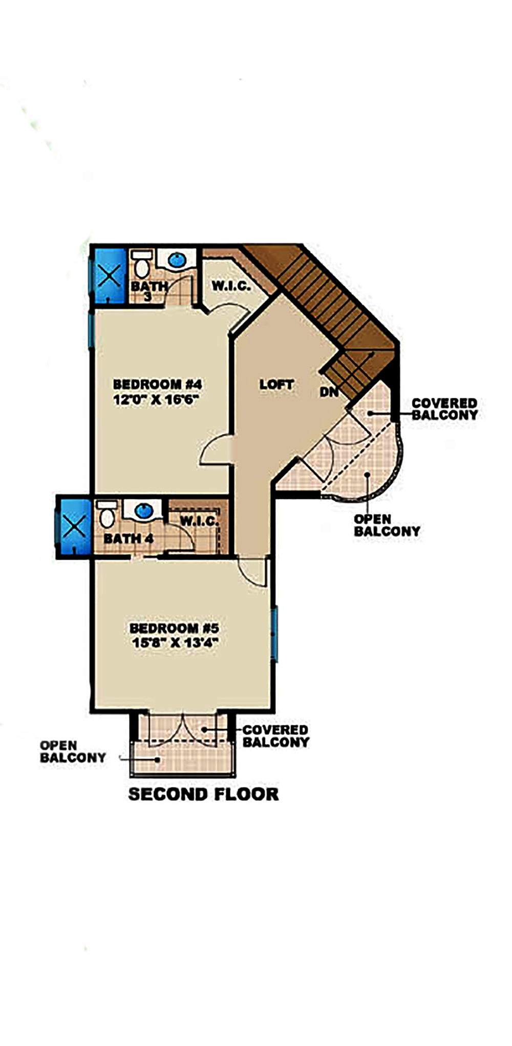 Floor Plan Second Story of Mediterranean Plan #175-1164
