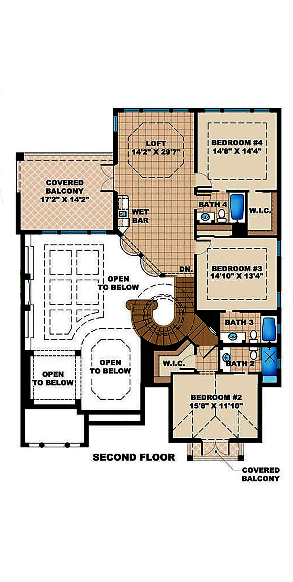 Floor Plan Second Story of Coastal Plan #175-1165