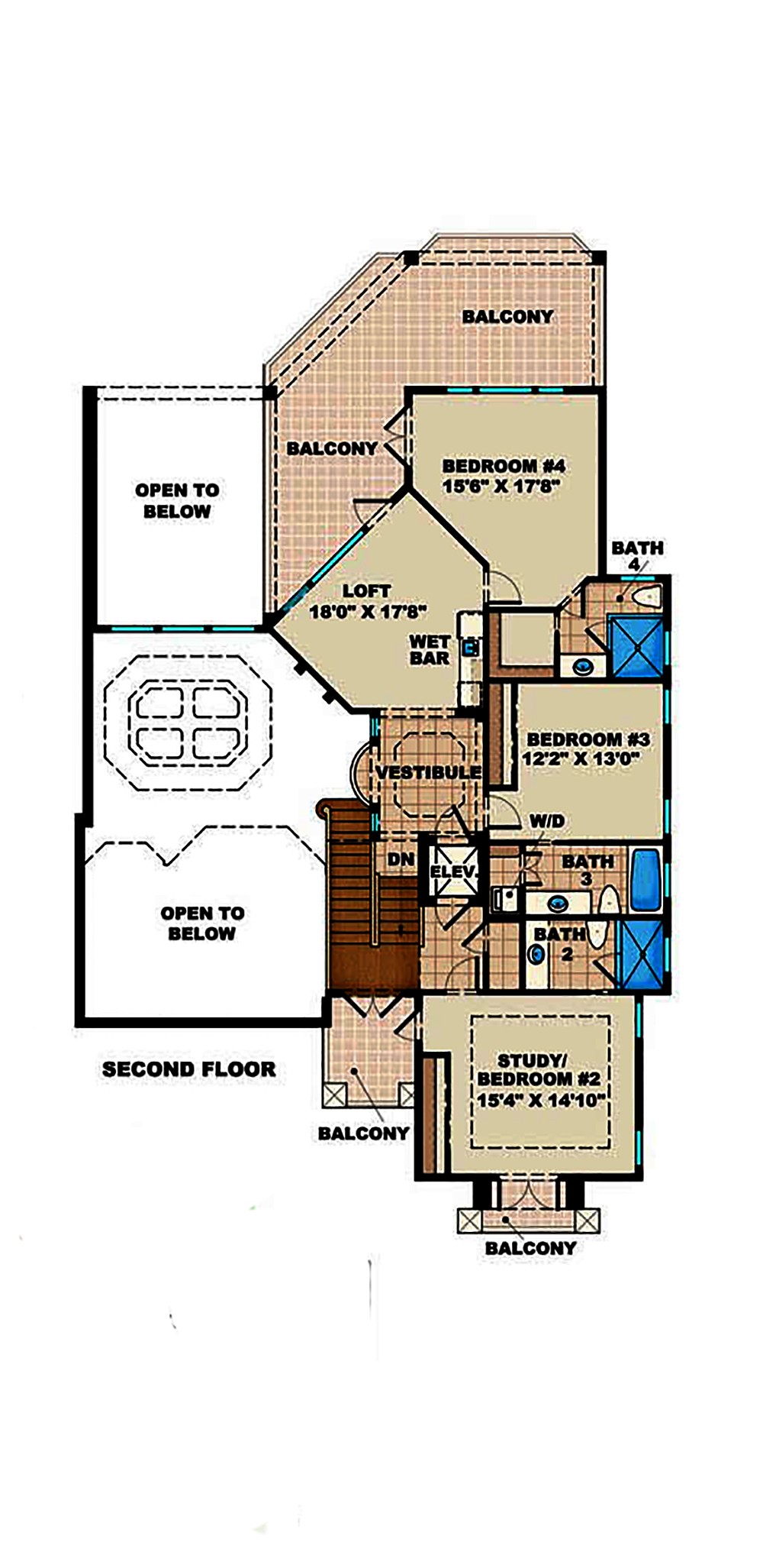 Floor Plan Second Story of Coastal Plan #175-1166