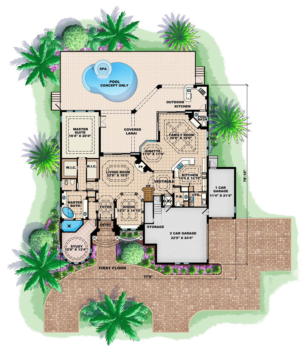Floor Plan First Story of Coastal Plan #175-1166