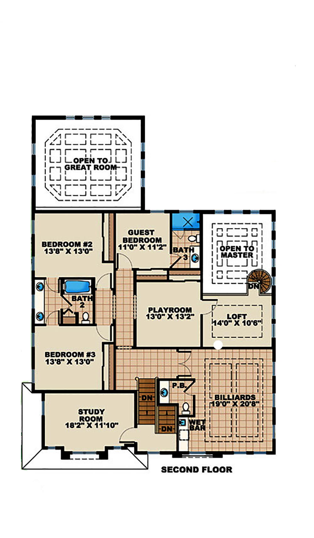 Floor Plan Second Story of Mediterranean Plan #175-1167