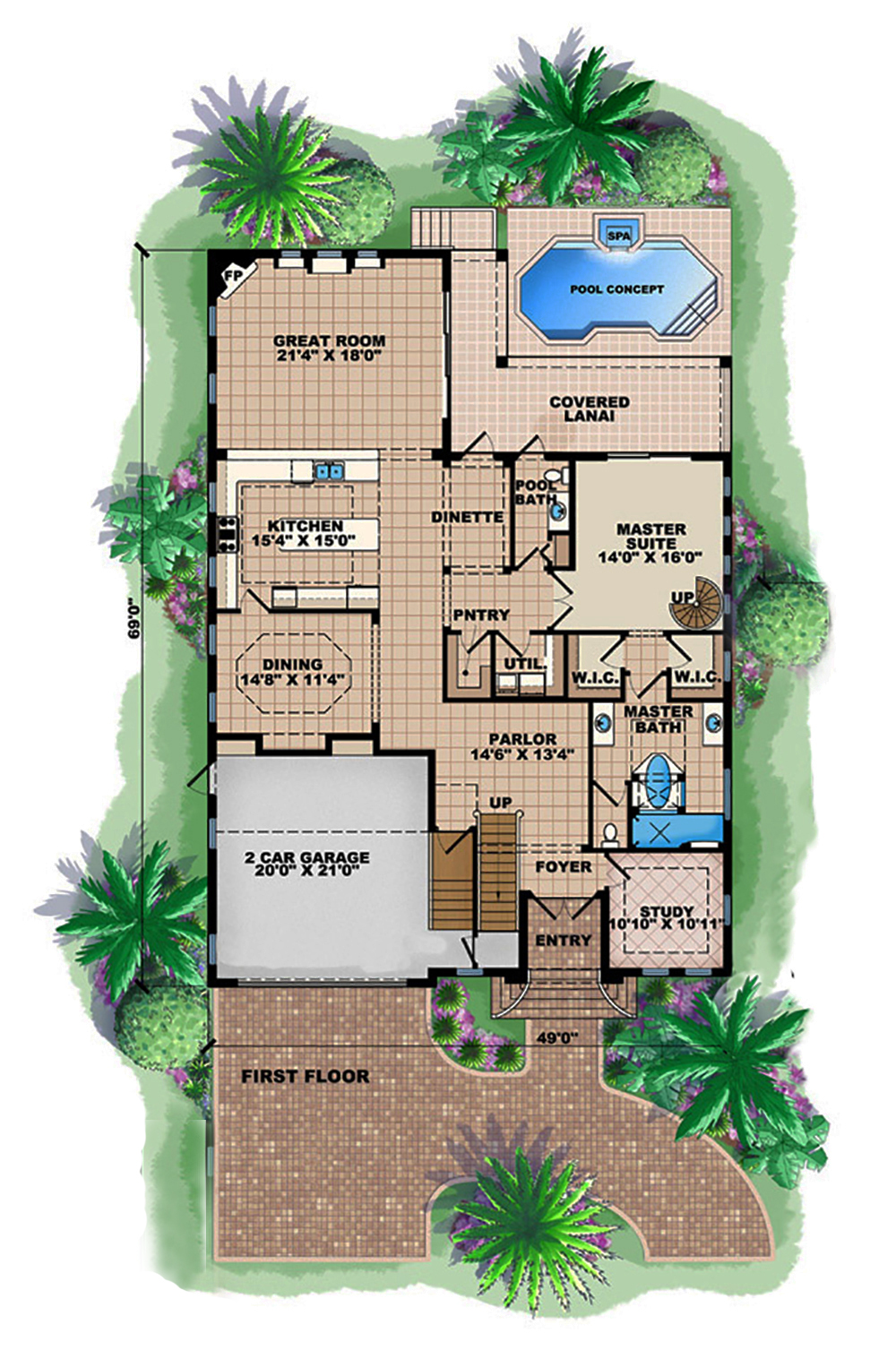 Floor Plan First Story of Mediterranean Plan #175-1167
