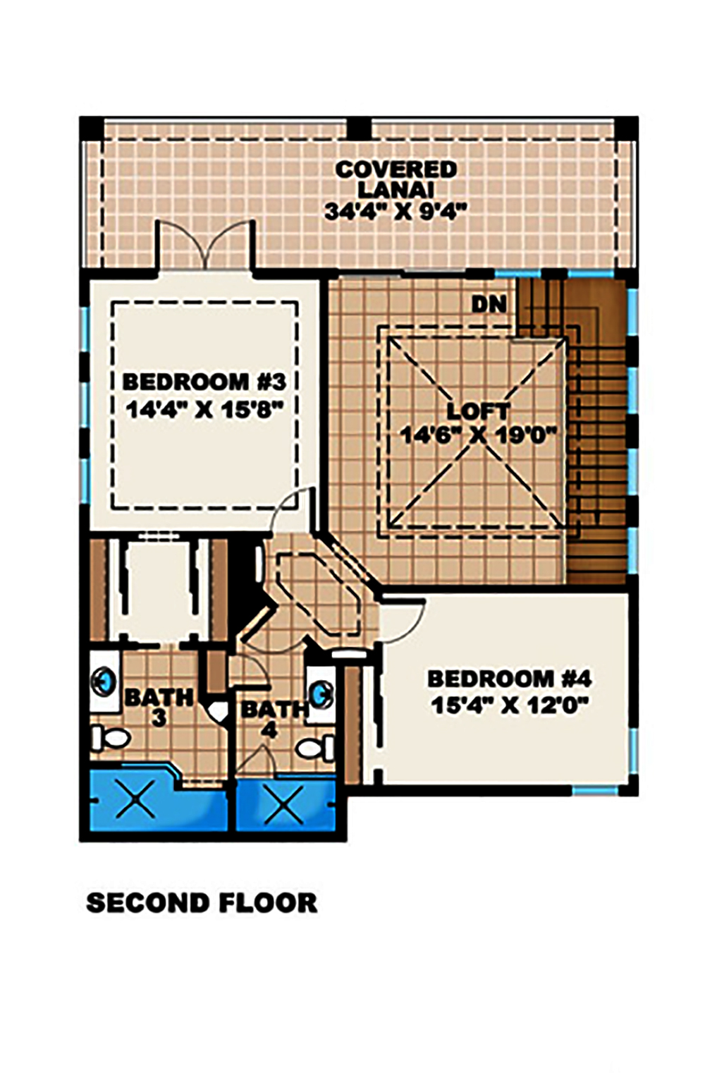 Floor Plan Second Story of Mediterranean Plan #175-1168