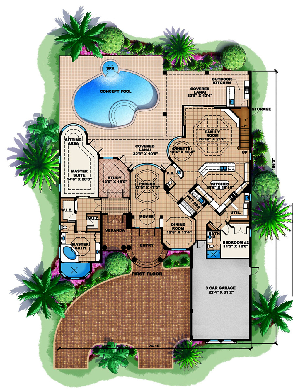 Floor Plan First Story of Mediterranean Plan #175-1168
