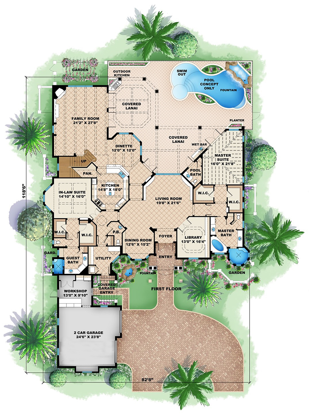 Floor Plan First Story of Contemporary Plan #175-1169