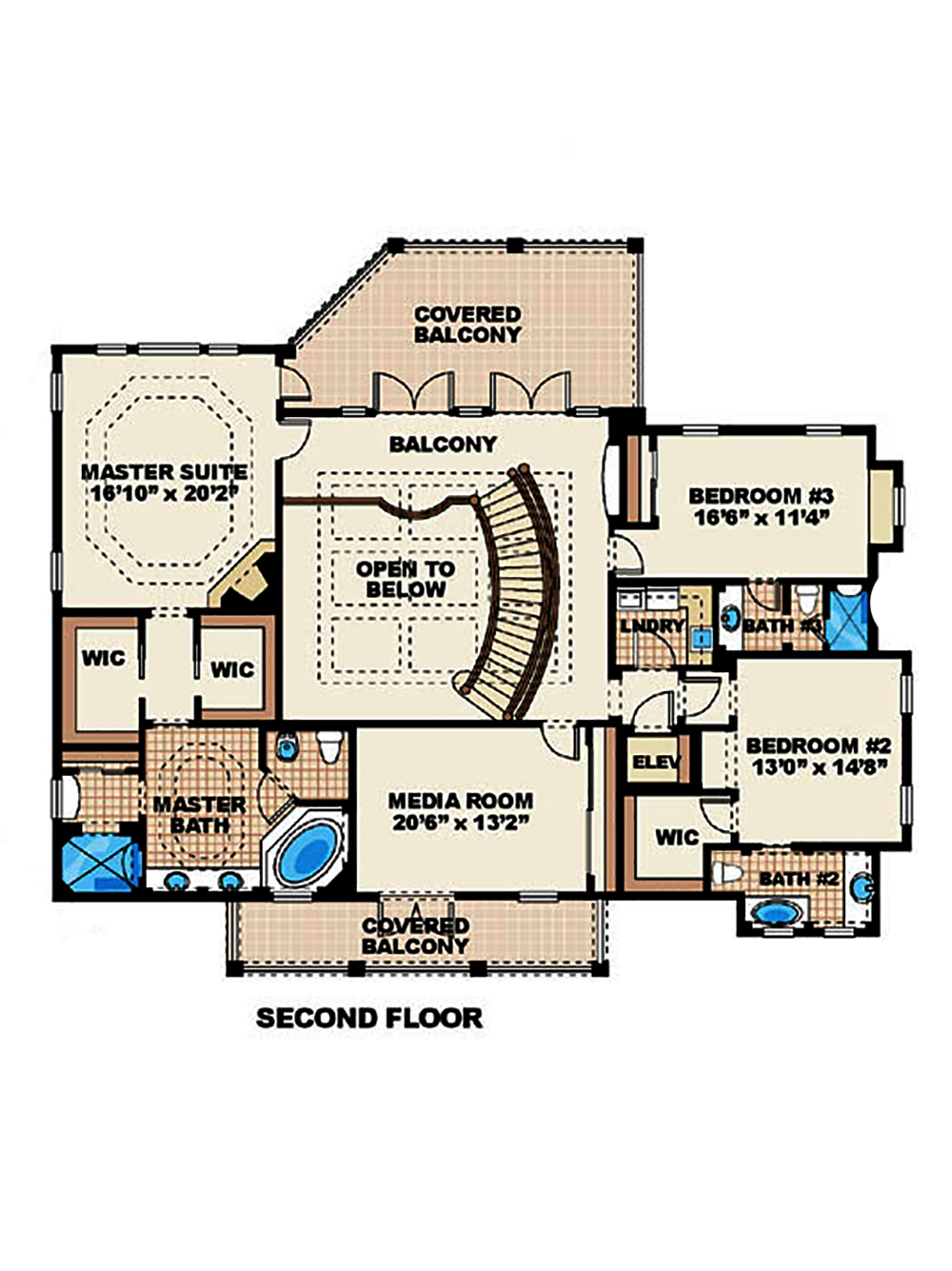 Floor Plan Second Story of Coastal Plan #175-1170