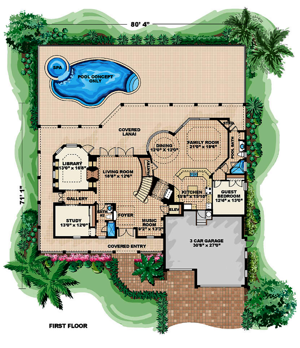 Floor Plan First Story of Coastal Plan #175-1170