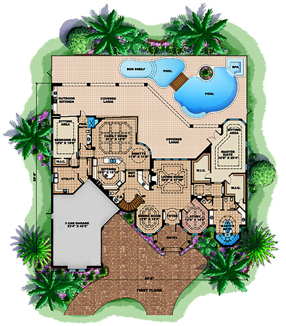 Floor Plan First Story of Mediterranean Plan #175-1171
