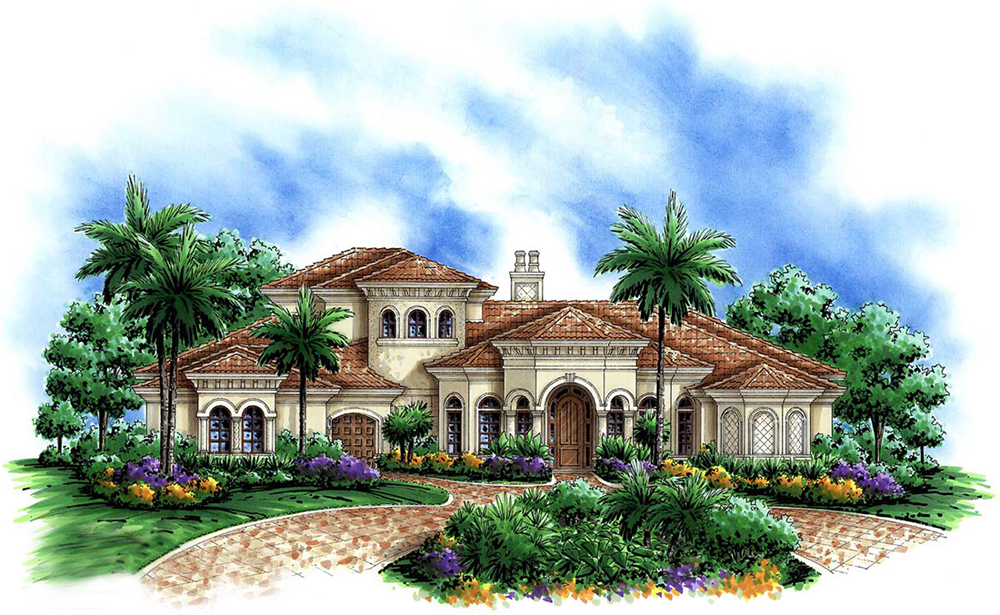 Front elevation of Mediterranean home (ThePlanCollection: House Plan #175-1171)