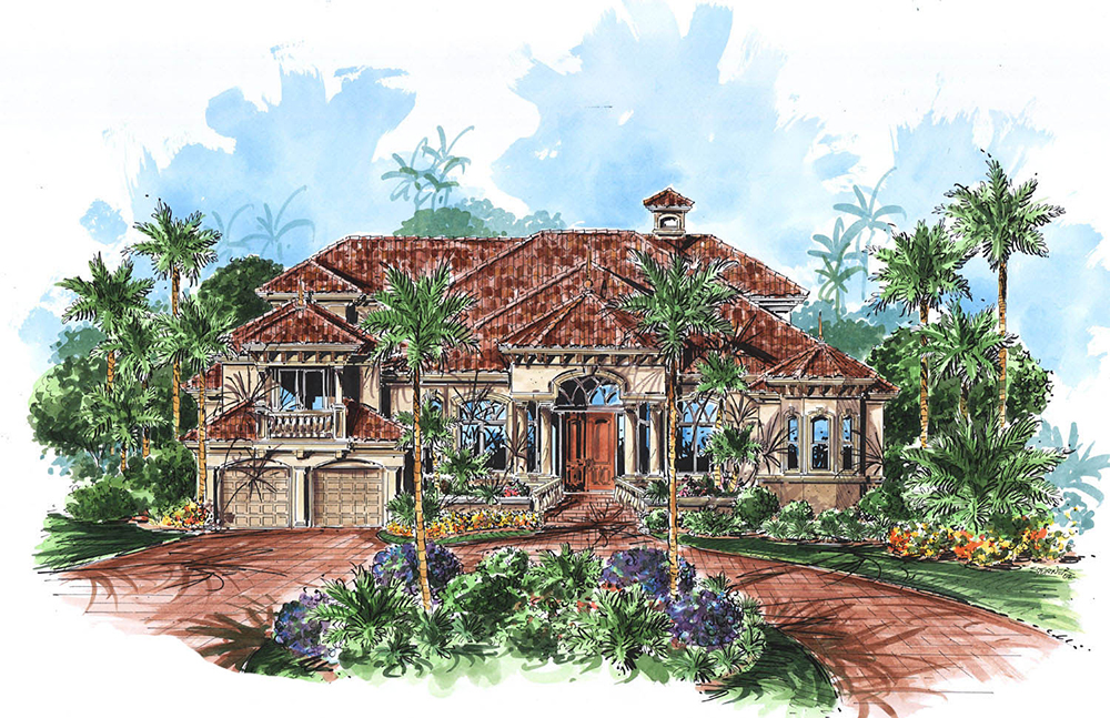 Front elevation of Mediterranean home (ThePlanCollection: House Plan #175-1172)