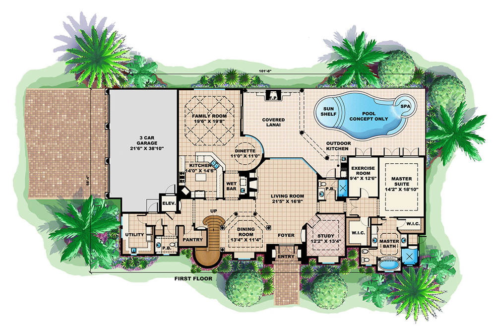 Floor Plan First Story of Contemporary Plan #175-1173