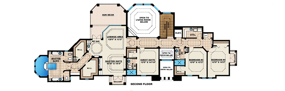 Floor Plan Second Story of Mediterranean Plan #175-1174