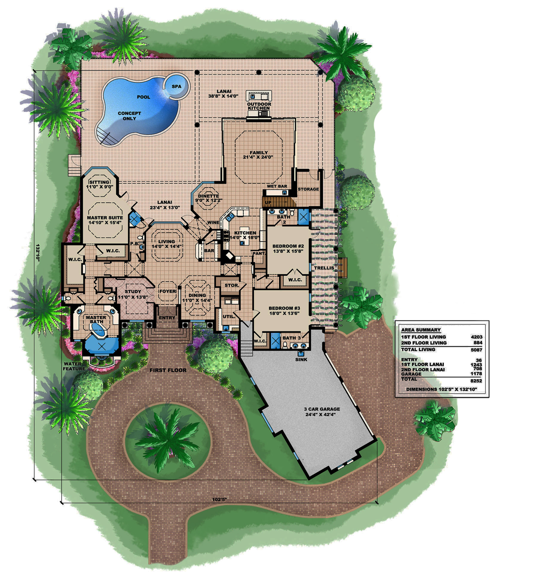 Floor Plan First Story of Mediterranean Plan #175-1175