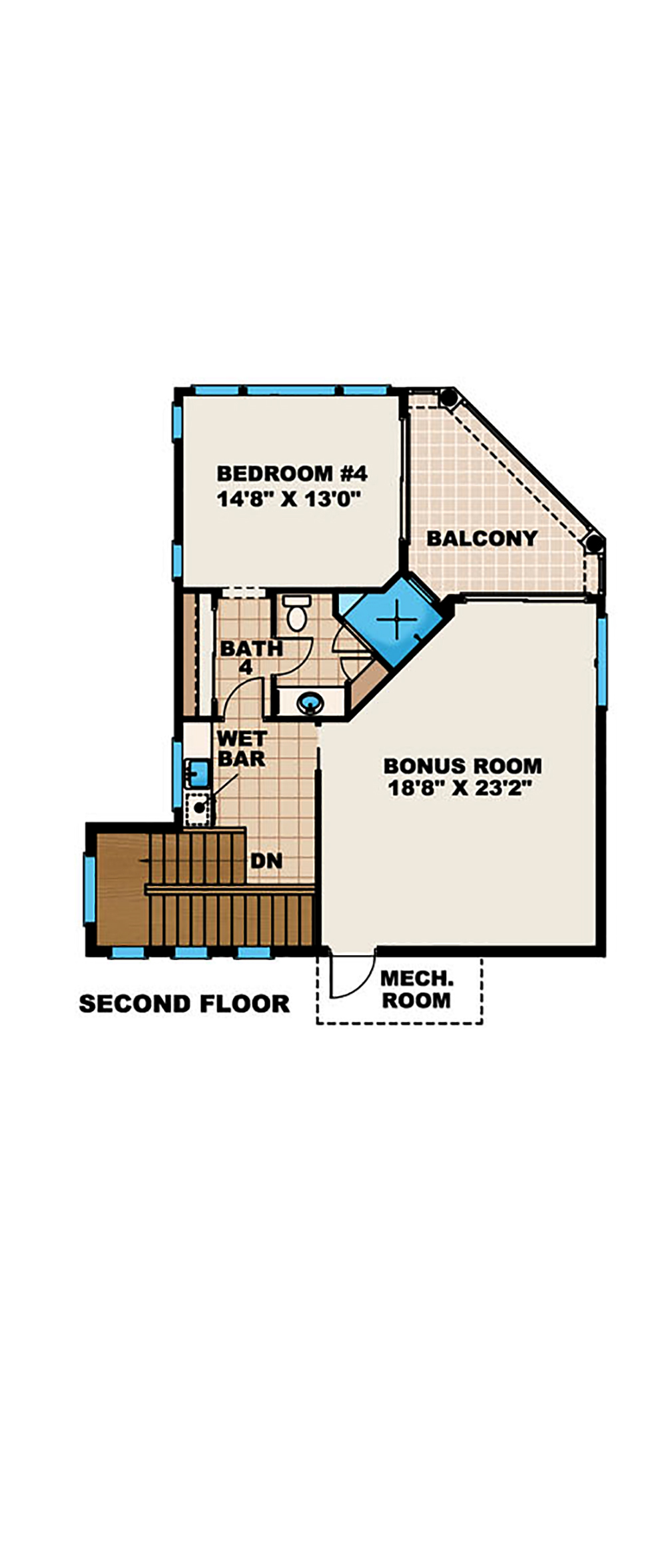 Floor Plan Second Story of Mediterranean Plan #175-1176