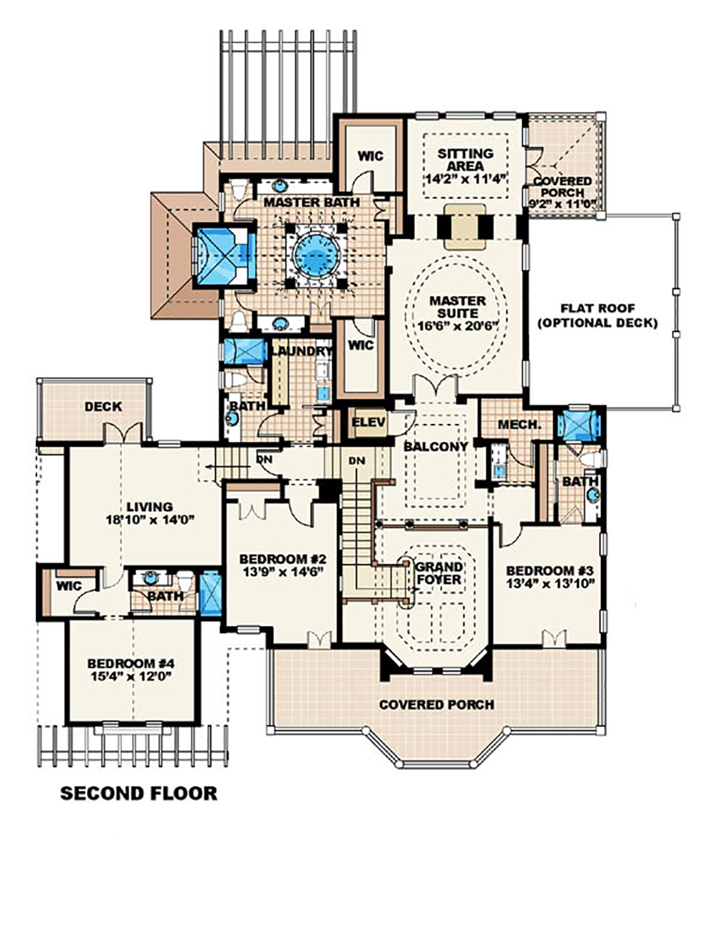 Floor Plan Second Story of Florida Style Plan #175-1177
