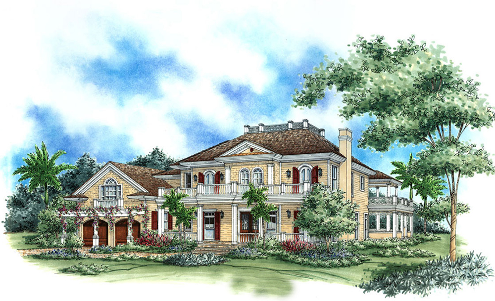 Front elevation of Florida Style home (ThePlanCollection: House Plan #175-1177)