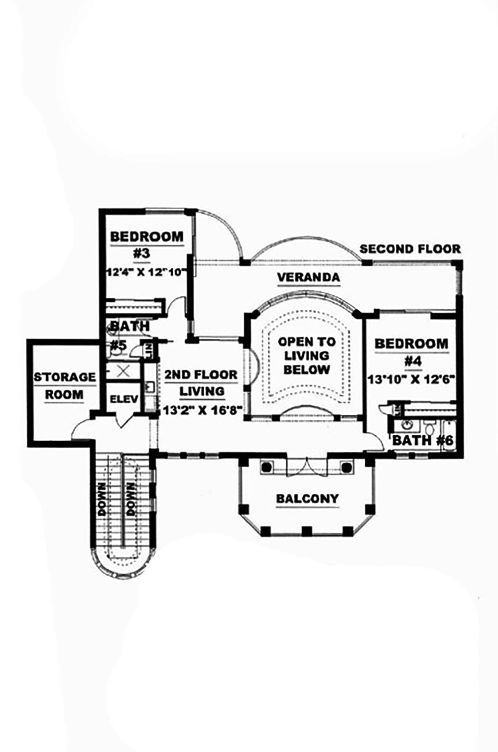 Floor Plan Second Story of Mediterranean Plan #175-1178