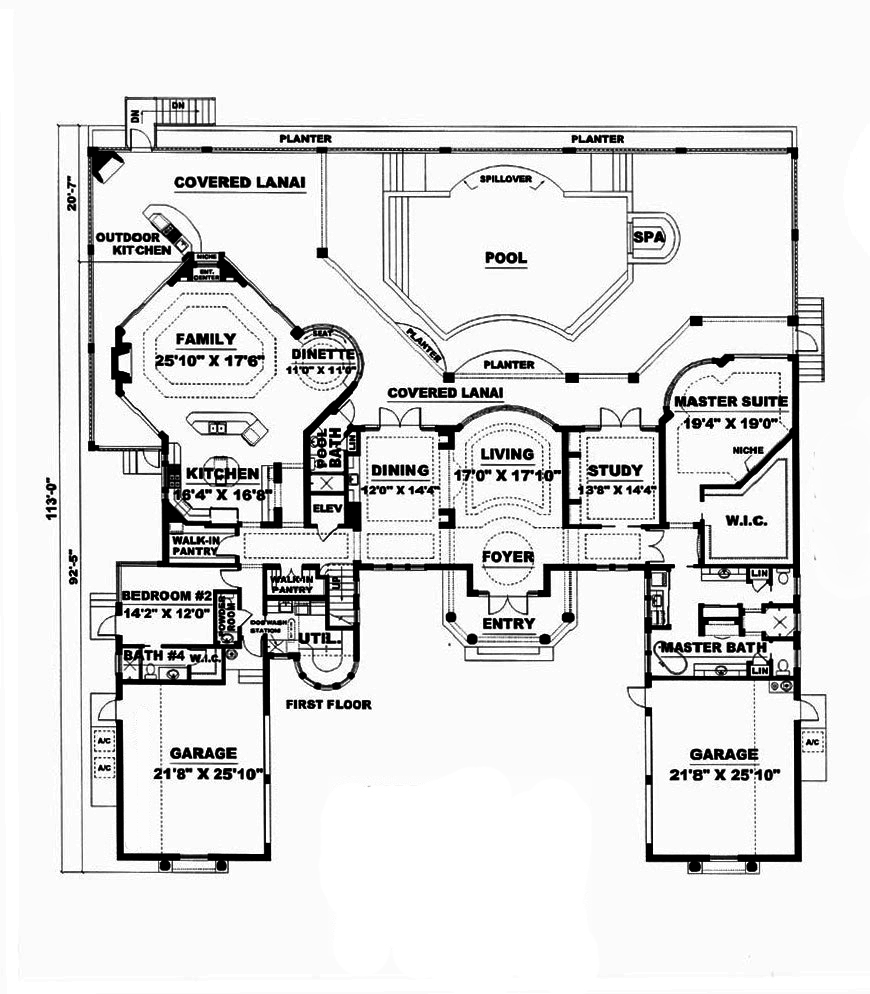 Floor Plan First Story of Mediterranean Plan #175-1178