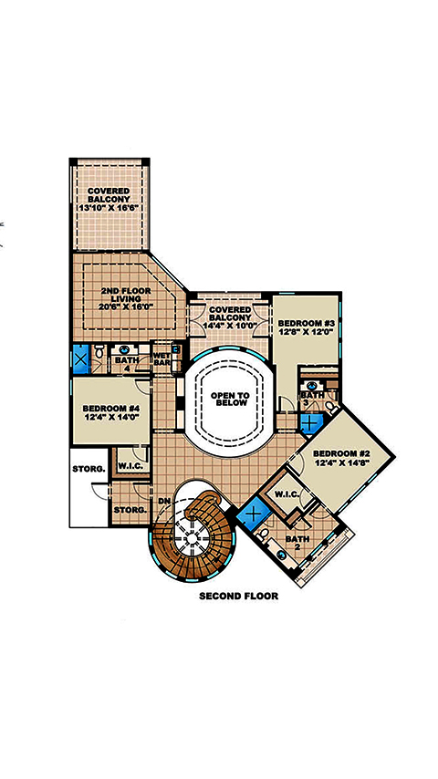 Floor Plan Second Story of Coastal Plan #175-1179