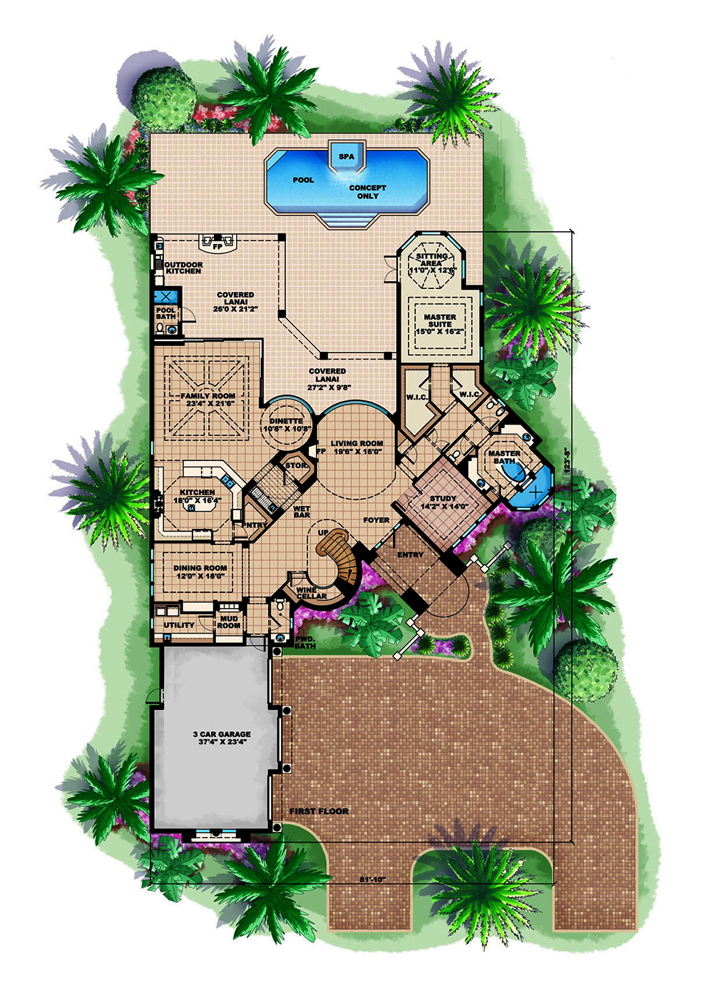 Floor Plan First Story of Coastal Plan #175-1179
