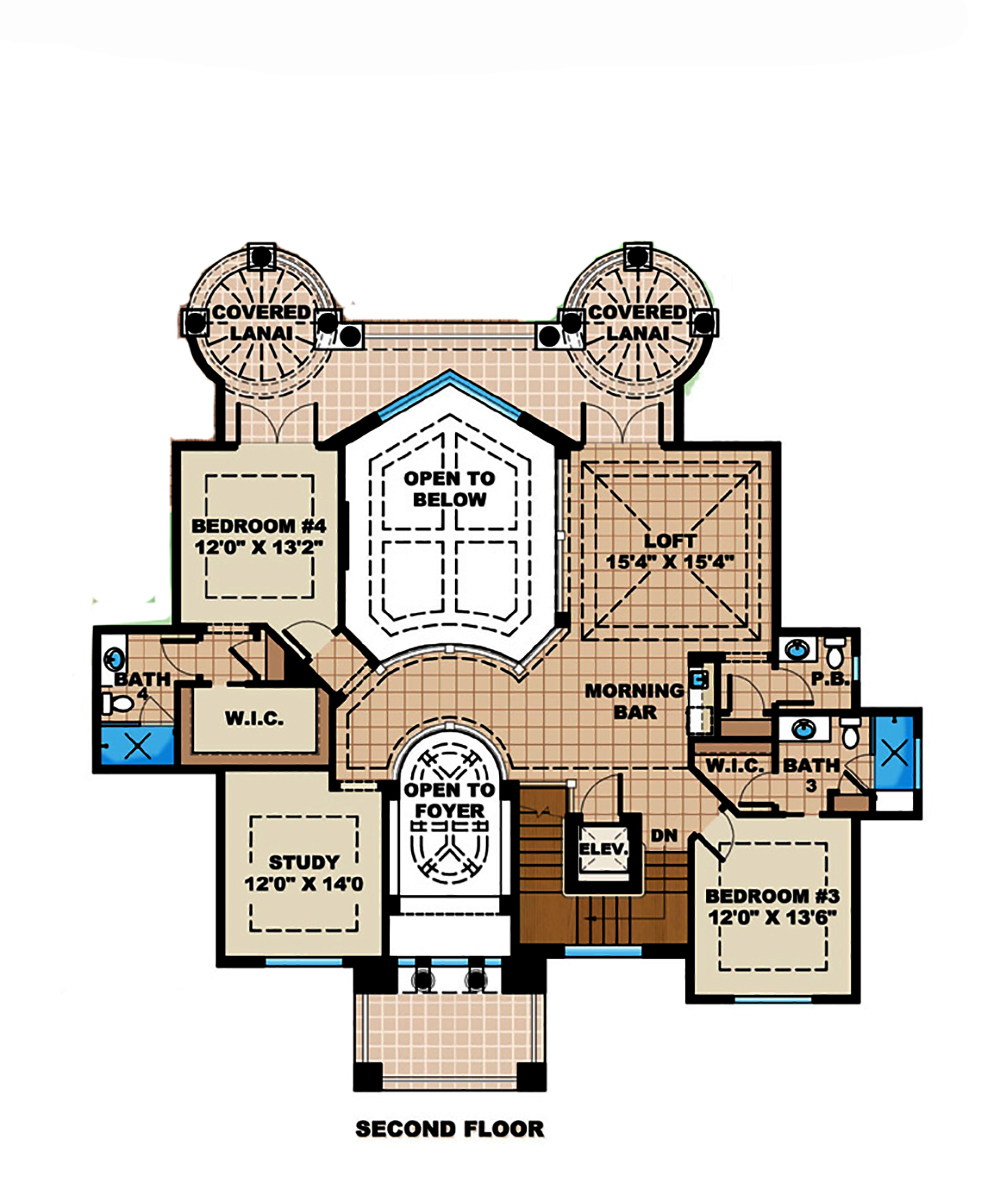 Floor Plan Second Story of Mediterranean Plan #175-1181