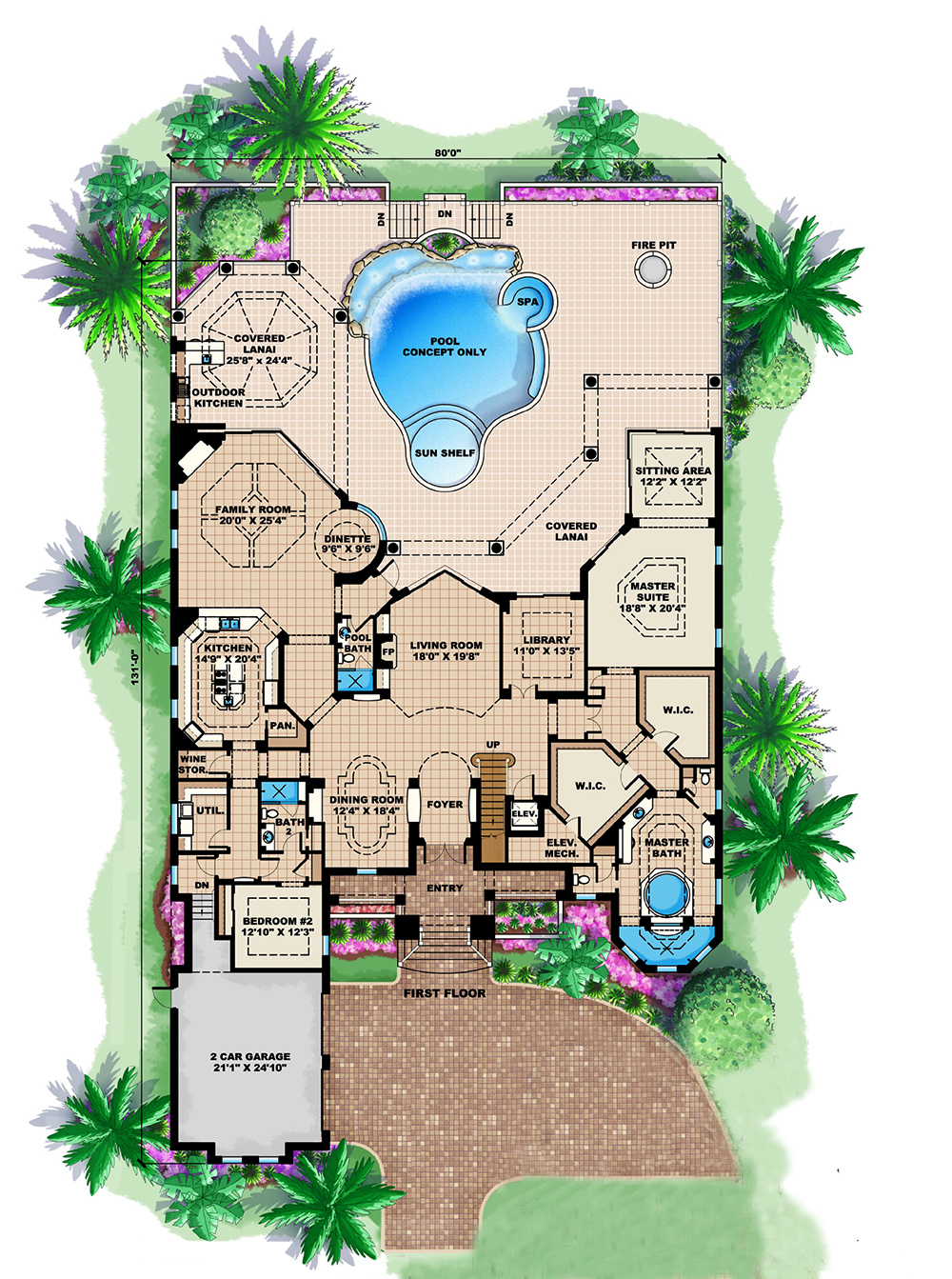 Floor Plan First Story of Mediterranean Plan #175-1181