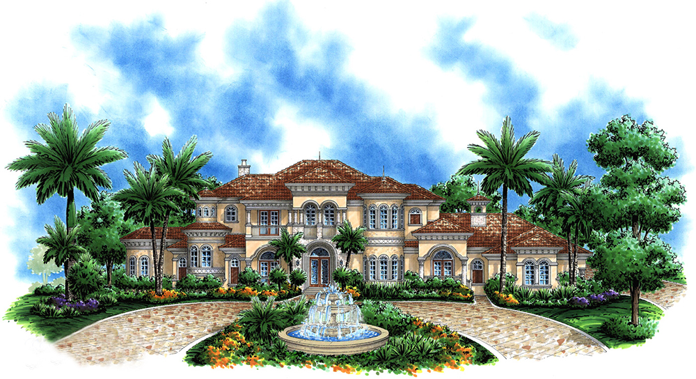Front elevation of Mediterranean home (ThePlanCollection: House Plan #175-1182)