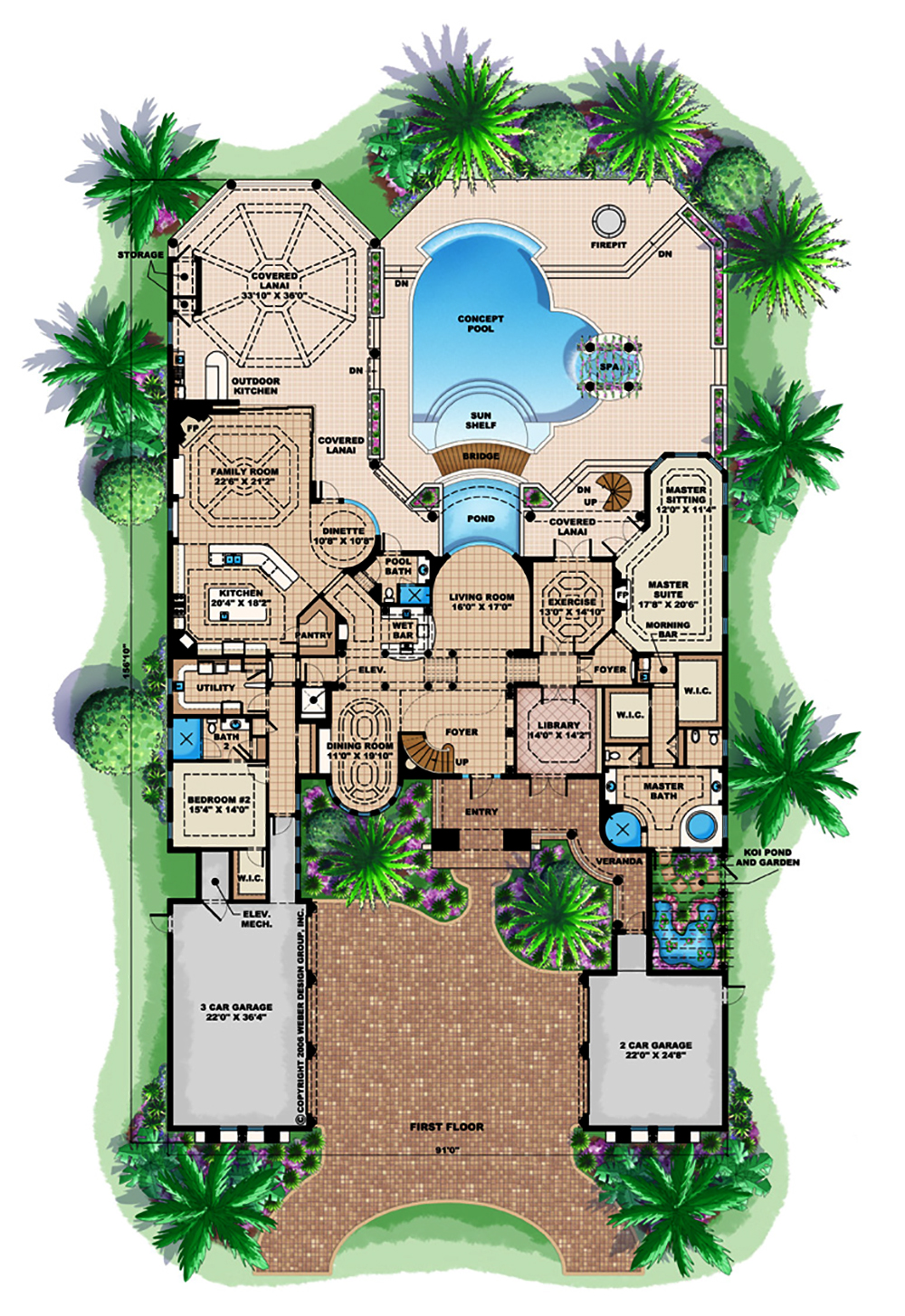 Floor Plan First Story of Mediterranean Plan #175-1183