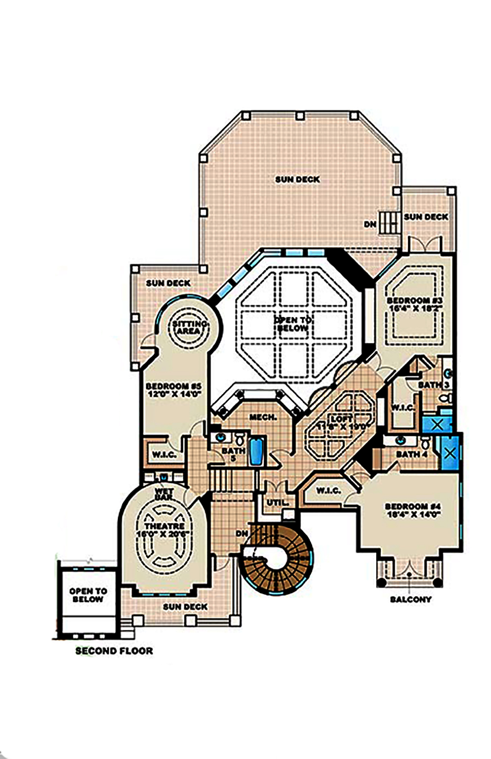Floor Plan Second Story of Tuscan Plan #175-1184