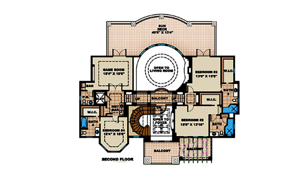 Floor Plan Second Story of Mediterranean Plan #175-1185