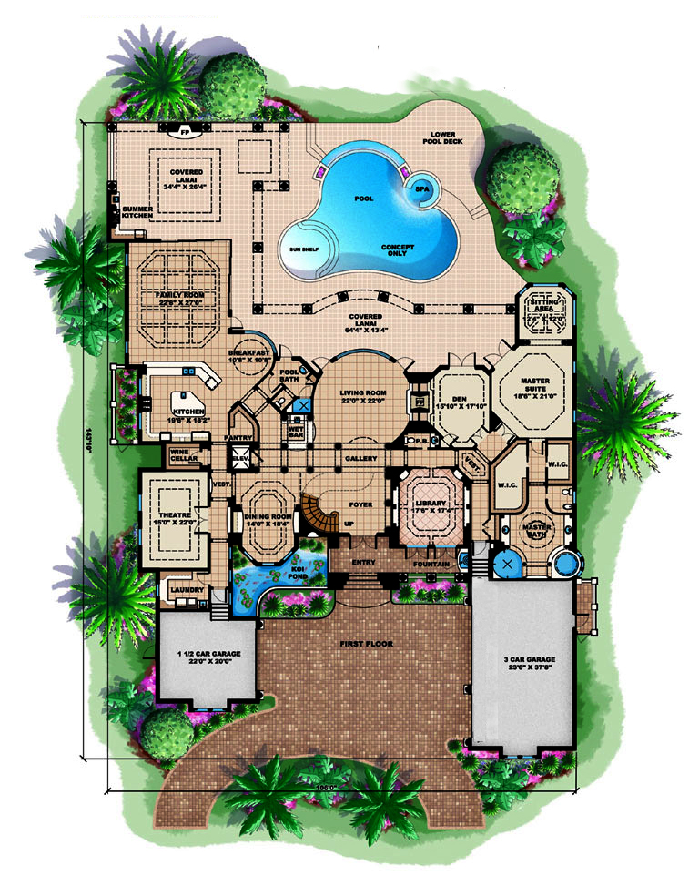Floor Plan First Story of Mediterranean Plan #175-1185