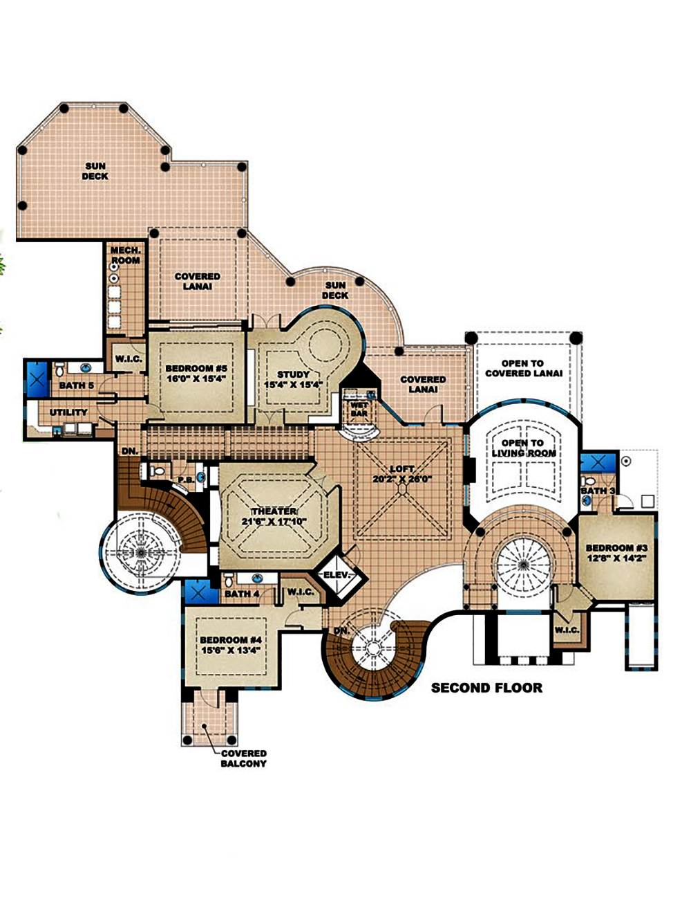 Floor Plan Second Story of Mediterranean Plan #175-1186