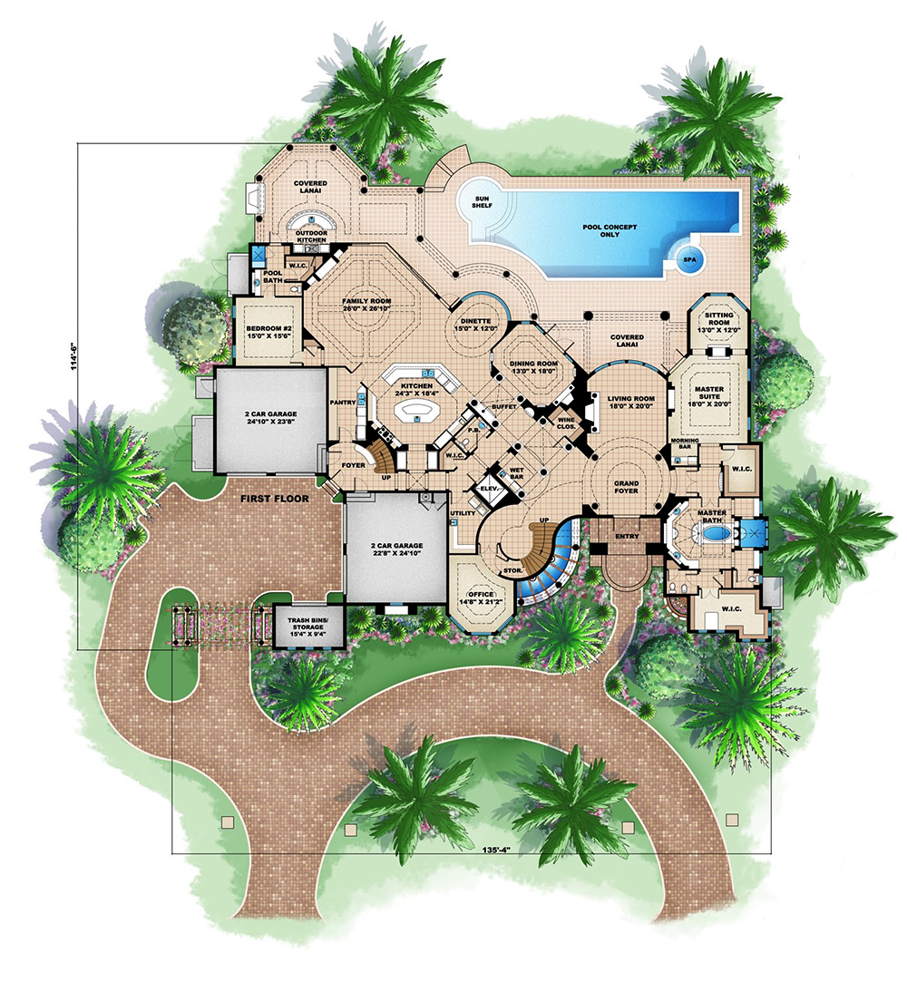 Floor Plan First Story of Mediterranean Plan #175-1186