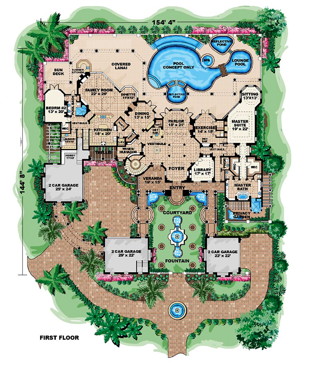 Floor Plan First Story of Mediterranean Plan #175-1187