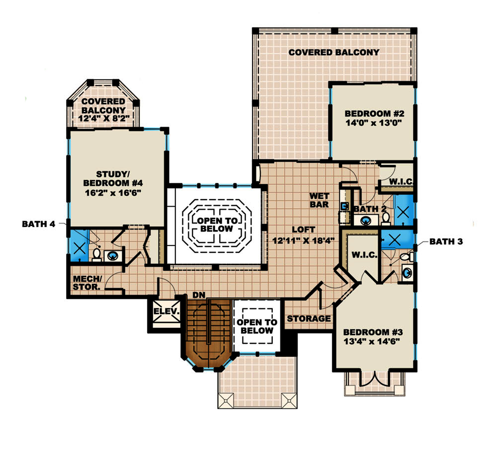 Floor Plan Third Story of Mediterranean Plan #175-1189