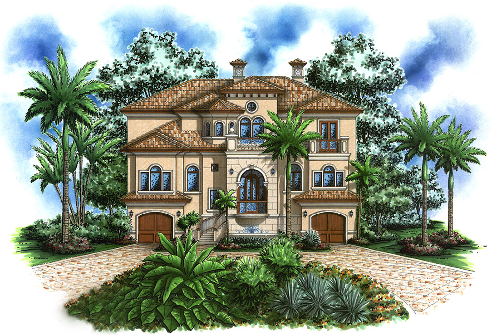 Front elevation of Mediterranean home (ThePlanCollection: House Plan #175-1189)