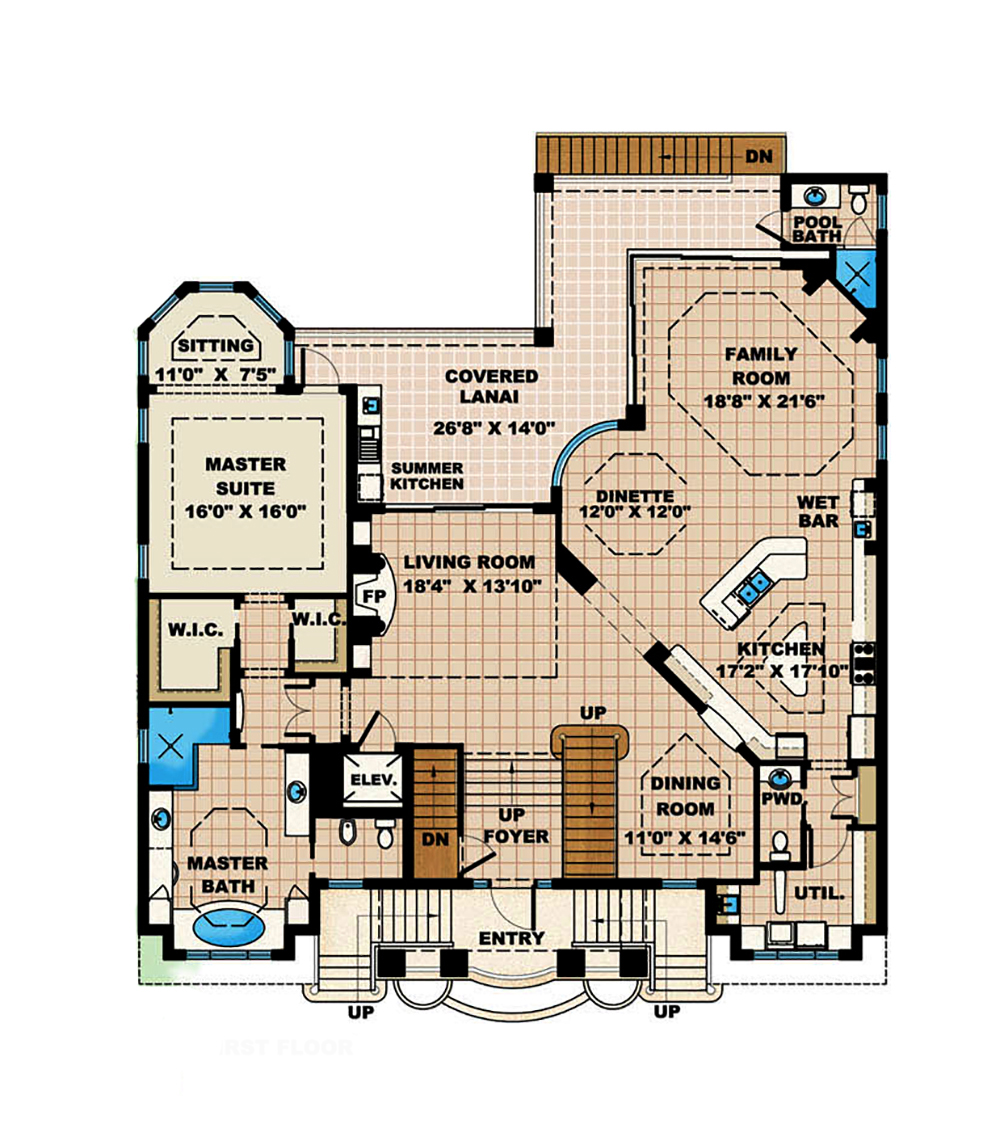 Floor Plan Second Story of Mediterranean Plan #175-1190