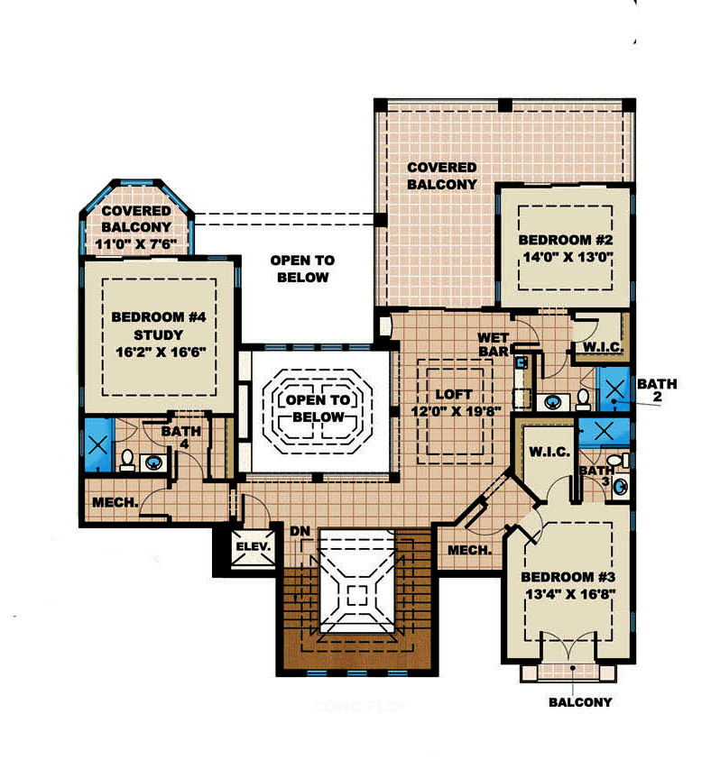 Floor Plan Third Story of Mediterranean Plan #175-1190