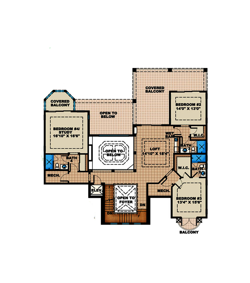 Floor Plan Third Story of Mediterranean Plan #175-1191