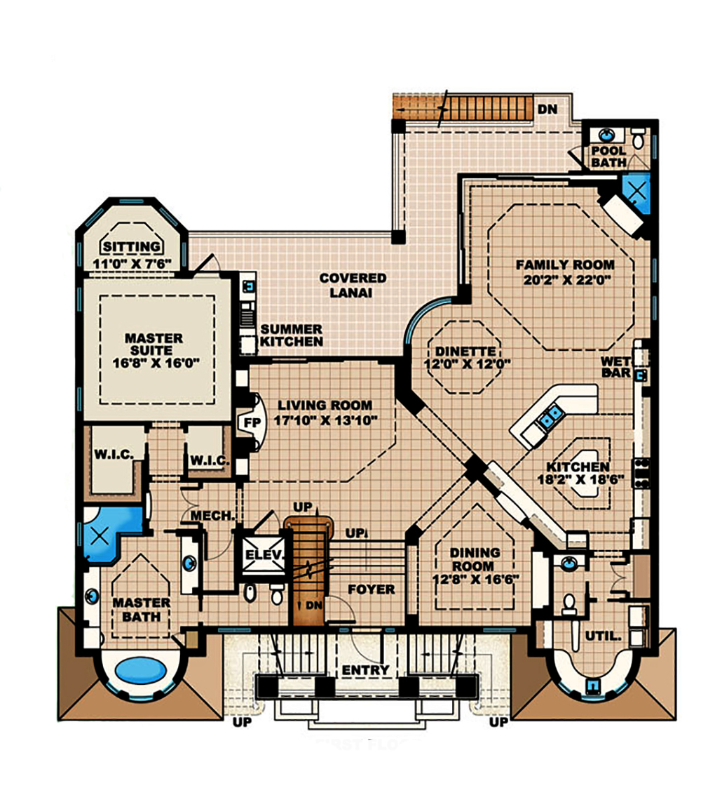 Floor Plan Second Story of Mediterranean Plan #175-1191
