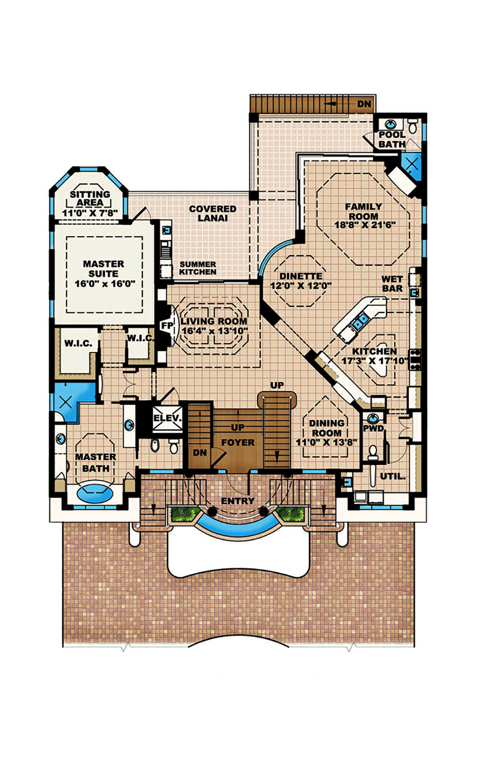 Floor Plan Second Story of Mediterranean Plan #175-1192