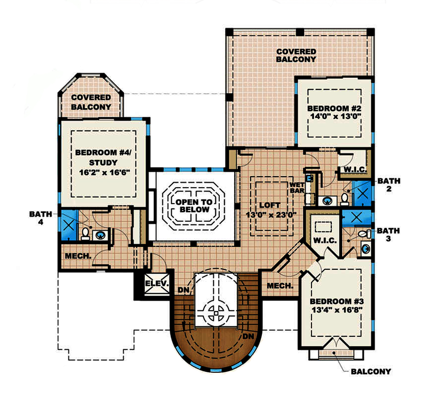 Floor Plan Third Story of Mediterranean Plan #175-1192